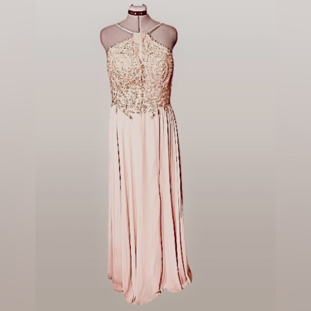NWT, Eva USA rhinestone halter gown XL